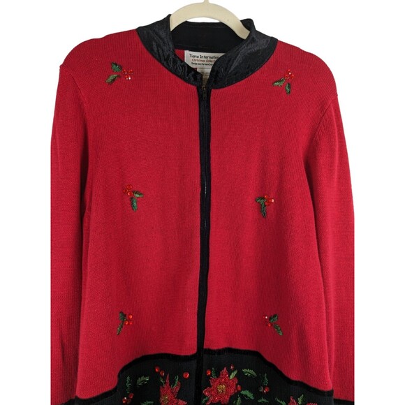 Tiara International Christmas Collection Poinsettia Cardigan Women's Sz XL EUC - Picture 2 of 12
